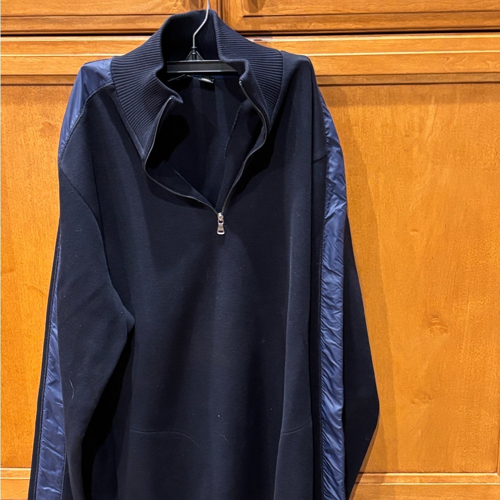 HUGO BOSS | XL | Quarter Zip Pullover Sweater Jumper Black Navy Accent